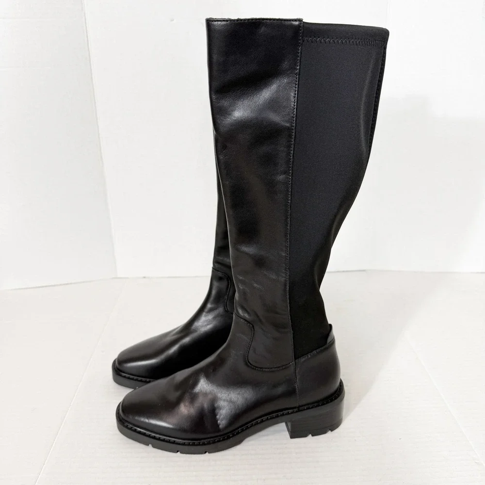 Blondo Womens Harriet Waterproof Zip Black Leather Stretch Knee High Boot Size 7